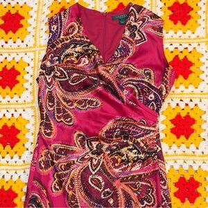 Ralph Lauren Paisley Midi Dress in Deep Magenta